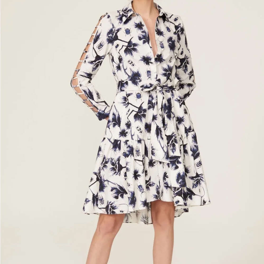Floral Print White and Blue Dress